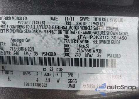 2012 Ford Focus Se из США, поврежденный, VIN 1FAHP3K21CL301450